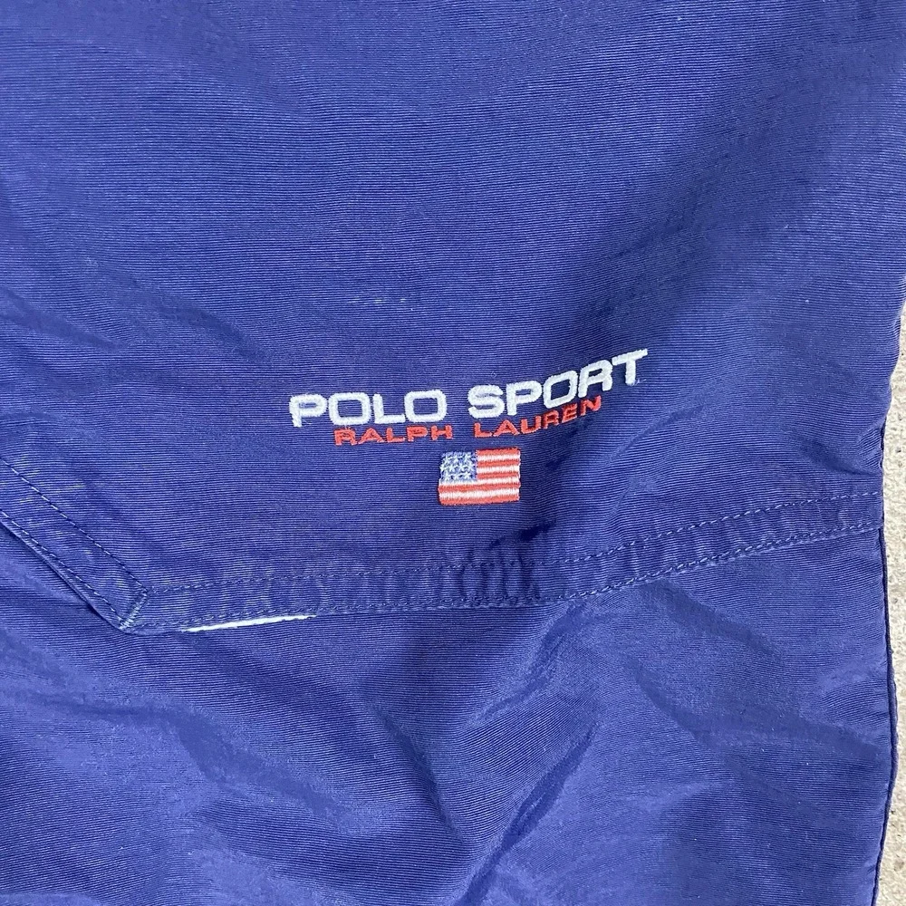 Vintage 90s Polo Sport Swim Trunks Size Large Navy Blue Flag Logo Outdoor Wear